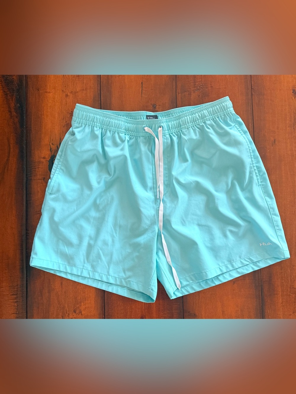Huk Men's Light Aqua Swim Trunks with White Drawstring